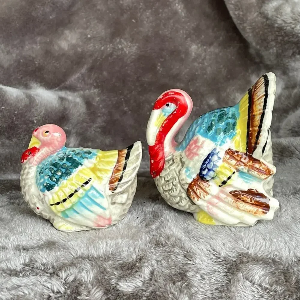 Vintage Turkey Salt & Pepper Shakers Thanksgiving Hand Painted Japan Chase READ